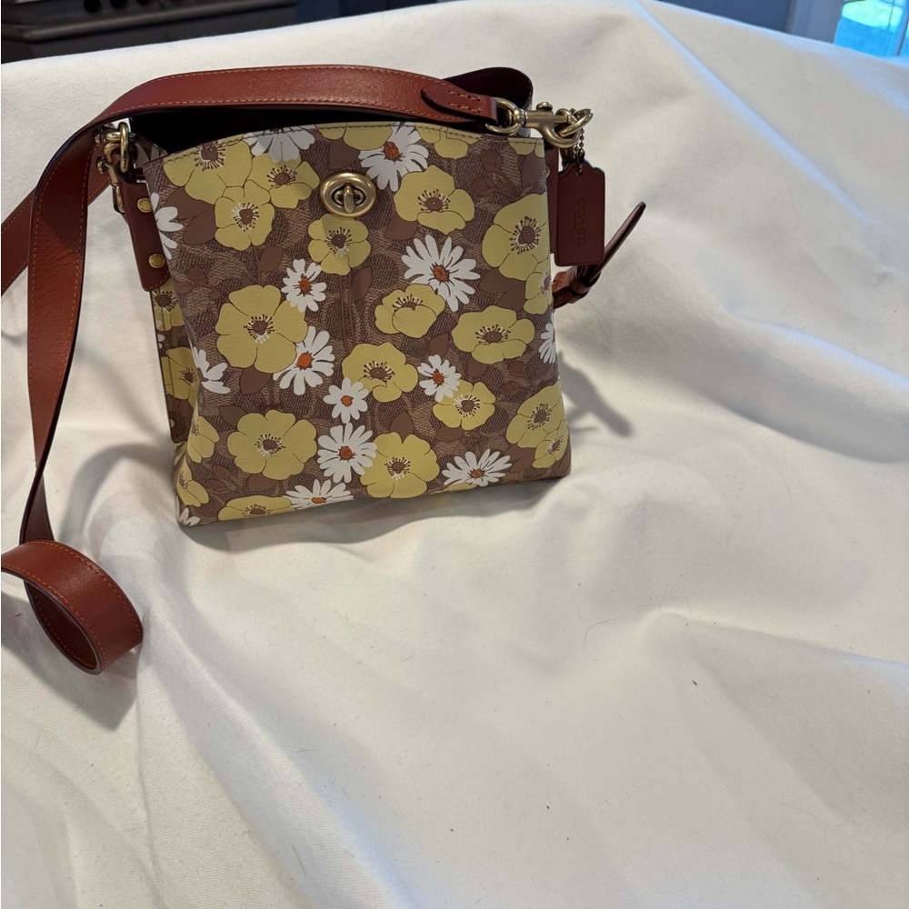 Coach Brown and Yellow Crossbody Bag with Signature Pattern
